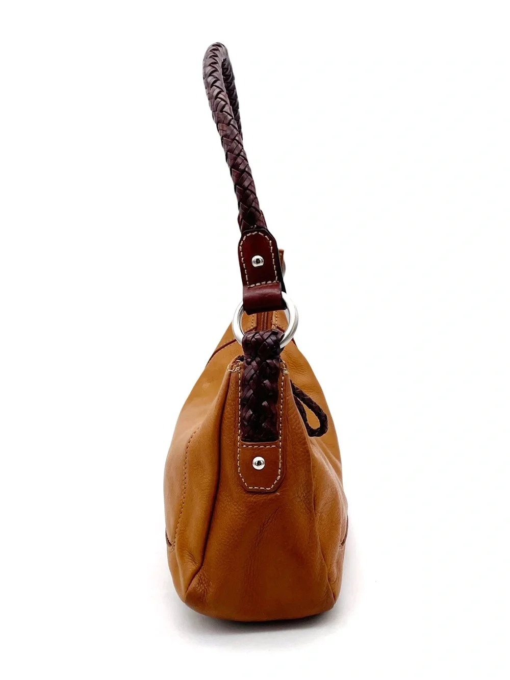 Vintage Fossil Leather Hobo Shoulder Bag Tan Brown Braided Handle Purse Y2K